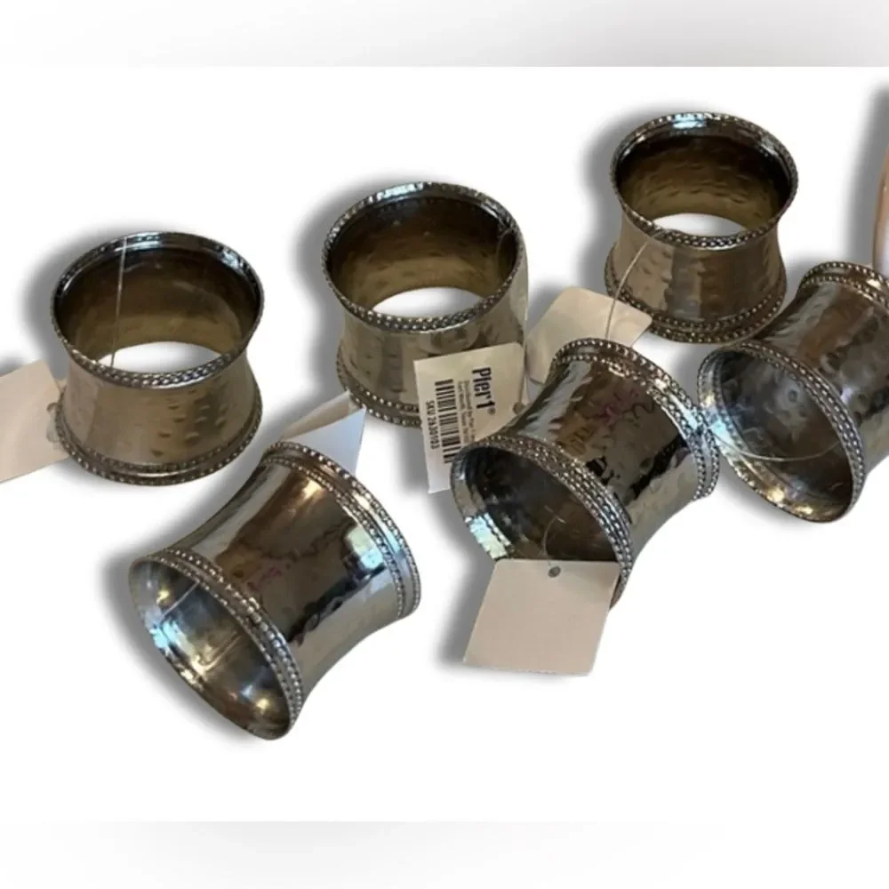 Pier 1 Hammered Silver Napkin Rings six piece Set NWT